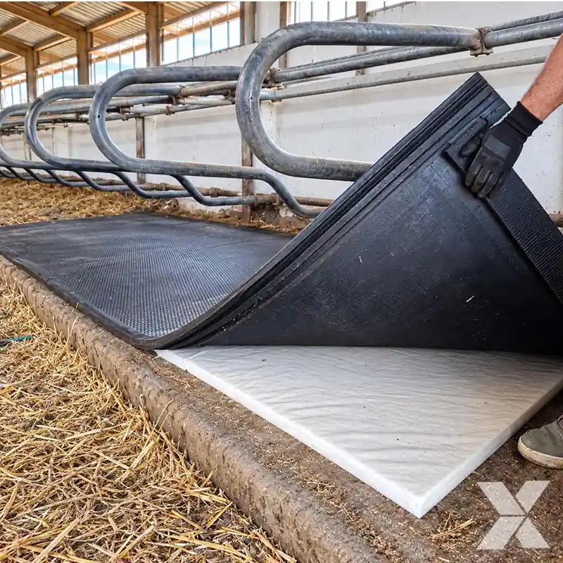 Podignuta gumena obloga FLEXIBED sistema otkriva penasti sloj na ležištu